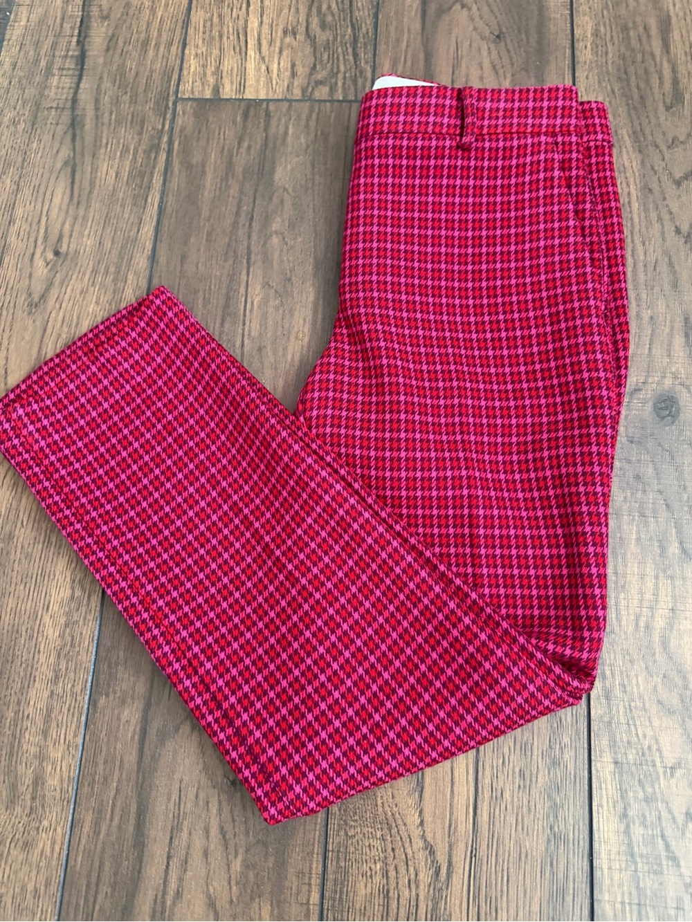 Ann Taylor Pink & Red Houndstooth Cropped Pants